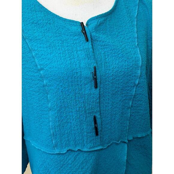 Ali Miles turquoise top, LP, artsy, art teacher, asymmetric, lagenlook, textured - Picture 4 of 7